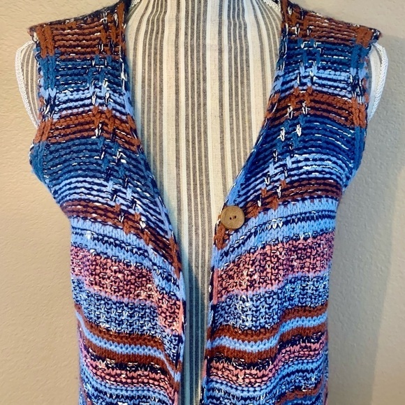 Ethereal by Paper Crane Duster Cardigan Medium Knit Open Sweater Blue Copper - Picture 2 of 16